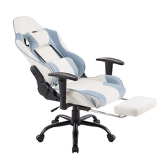 ベージュ+ブルー ゲーミングチェア ィス オットマン デスクチェア オフィスチェア フットレスト 通気性 一人掛け 昇降調節 腰楽 座いす パソコンチェア 多機能 ハイバック ヘッドレスト 腰痛対策