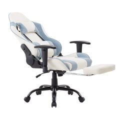 ベージュ＋ブルー　　ゲーミングチェア ィス オットマン デスクチェア オフィスチェア フットレスト 通気性 一人掛け 昇降調節 腰楽 座いす パソコンチェア 多機能 ハイバック ヘッドレスト 腰痛対策