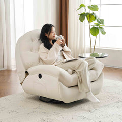 電動1人掛けソファー リクライニングチェア ゲーミングチェア リクライニングソファ 電動ソファ ベルベット 貝殻のデザイン 270度回転式 背もたれ調節105-165度 簡単昇降ボタン 快適なリビング 一人暮らし スマホ充電可能 癒しの必需品
