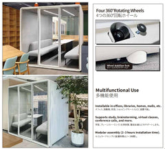 防音オフィスポッドブース｜静音会議用個室｜吸音パネル付き簡易防音ルーム｜デスク付き移動式作業ブース｜通話・勉強・4人用に最適